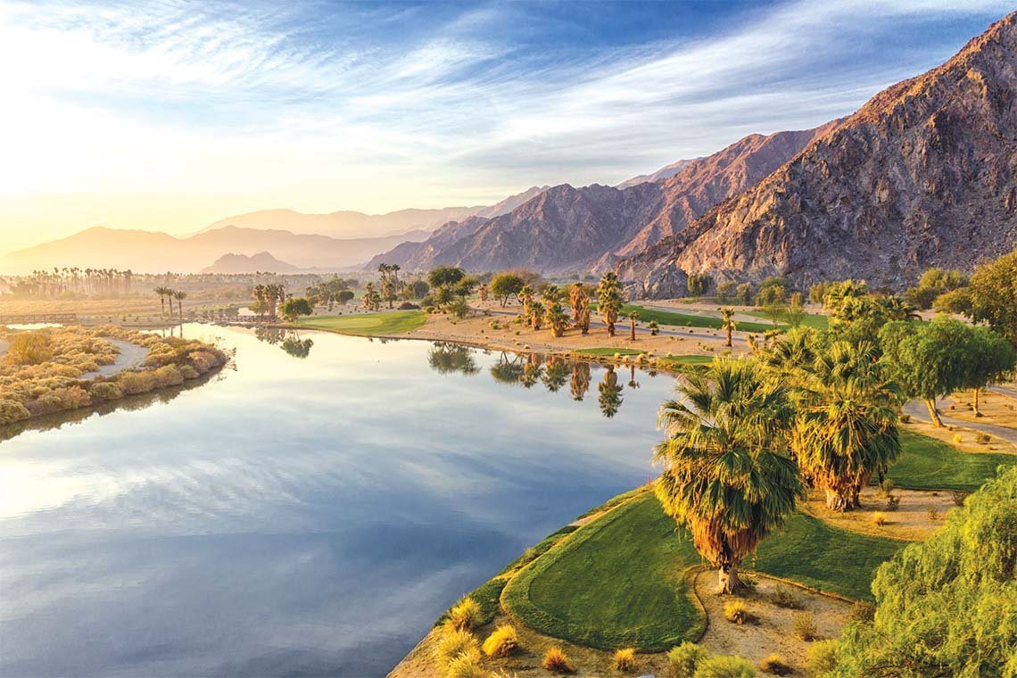 Palm Springs area golf course with desert mountain views