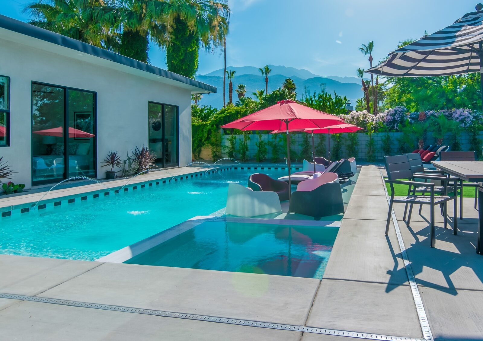 Pool and outdoor gathering space at 5 Palms Estate for a Palm Springs group stay
