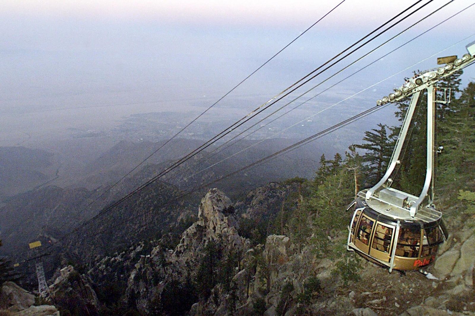 Palm Springs Aerial Tramway traveling above the desert mountains