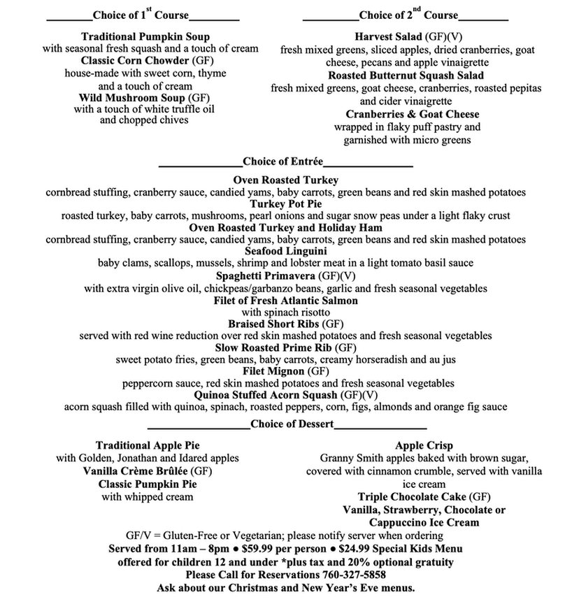 Lulu thanksgiving 2022 menu from the original Plan the Perfect Palm Springs Thanksgiving guide