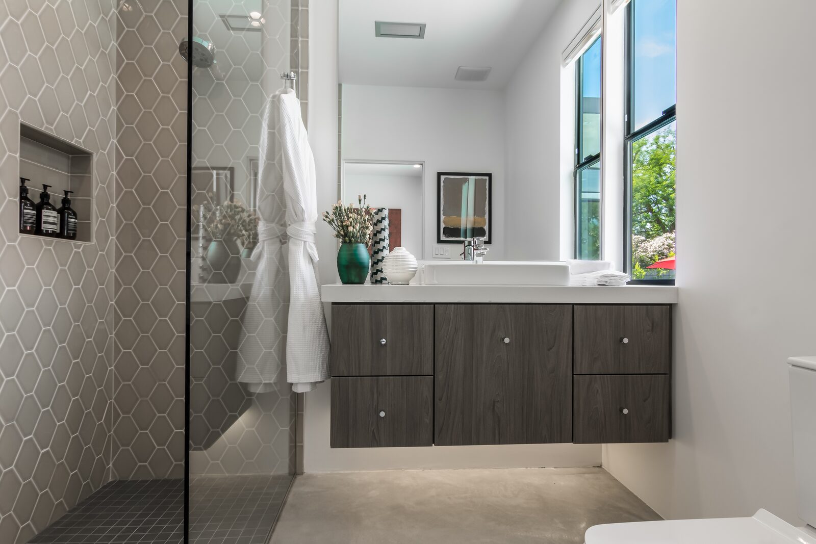 5 Palms Estate en-suite bathroom with double vanity and mountain view